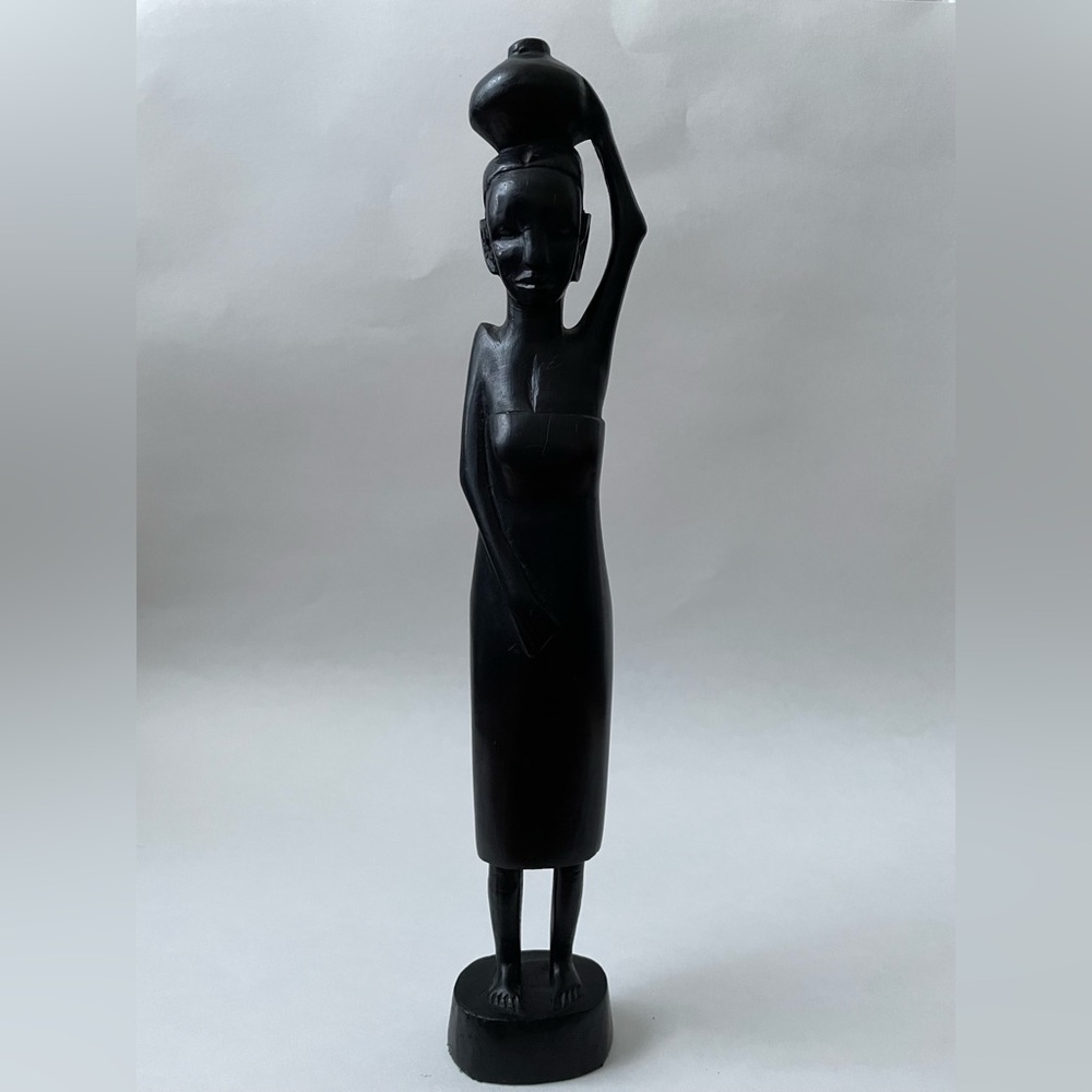 Vintage Hand Carved Ebony Wood African Art Tribal Figure of Women